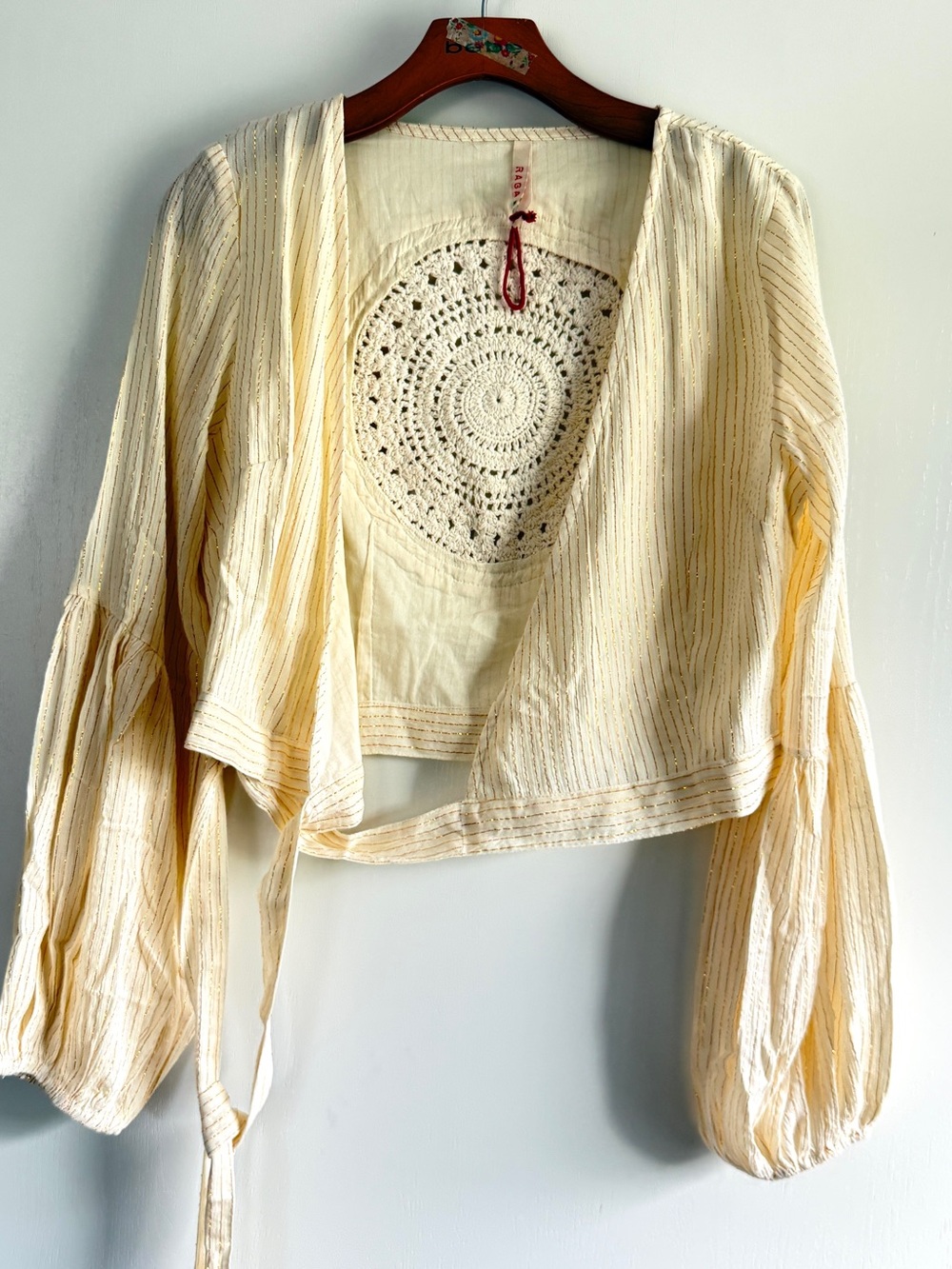 RAGA Cream Crochet-Back Wrap Top